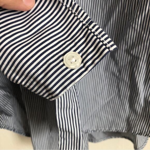 Steven Alan Men's Navy Blue White Stripes Button Up Long Sleeve Dress Shirt - Picture 6 of 9